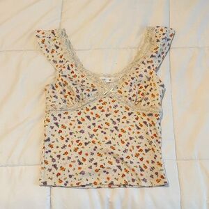 Stitch & Pine Cream Floral Lace V-neck Tank